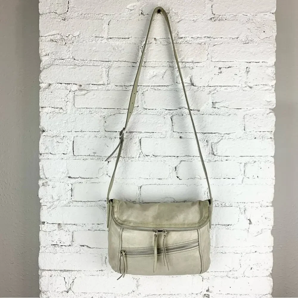 Hobo Shane Grey Leather Flap Crossbody Purse Bag